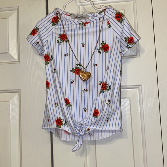 Boho Girlz Striped Top with Tie & Necklace - Picture 1 of 6